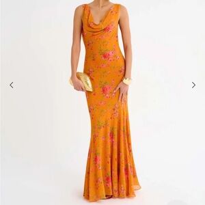 Orange Hollywood Gown, Rumored, Floral Maxi Dress